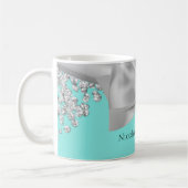 Mug Audrey Girl Moderne Bleu Gros Diamants Blancs Bow (Gauche)