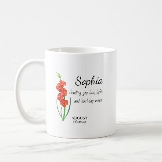 Mug August Gladiolus Personalized Birthday (Gauche)