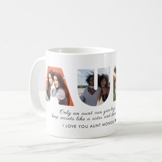 Mug AUNT Photo Collage Aimer You Auntie Script moderne (Devant gauche)