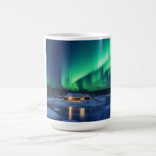 Mug Aurora borealis au-dessus du cabine d'hiver