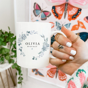 Mug AUSHA Élégant Bleu Poussiéreux Floral Demoiselle d