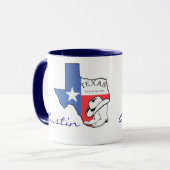 Mug Austin, carte d'état du Texas avec l'étoile, (Devant gauche)
