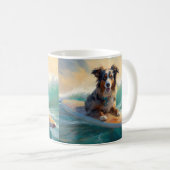 Mug Australian Shepherd Beach Surfing Peinture (Devant droit)