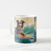 Mug Australian Shepherd Beach Surfing Peinture (Devant gauche)
