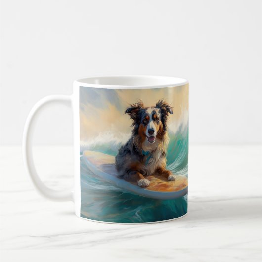 Mug Australian Shepherd Beach Surfing Peinture (Gauche)
