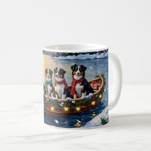 Mug Australian Shepherd Christmas Boat Holiday (Devant droit)