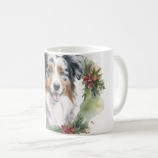 Mug Australian Shepherd Christmas Wreath Festive Pup (Devant droit)