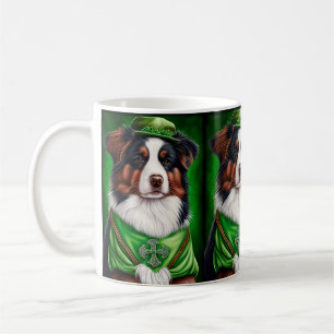 Mug Australian Shepherd dog en tenue de St. Patrick's 