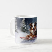 Mug Australian Shepherd hiver neige de Noël (Devant gauche)