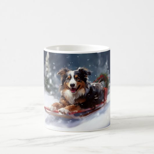 Mug Australian Shepherd hiver neige de Noël (Centre)