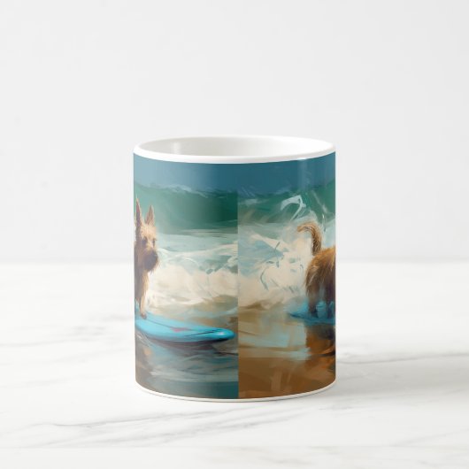 Mug Australian Terrier Beach Surfing Paining (Centre)