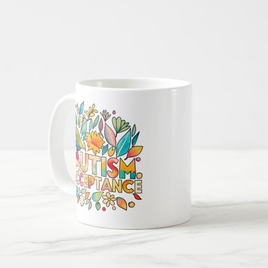 Mug Autisme Acceptation Fleurs colorées (Devant gauche)