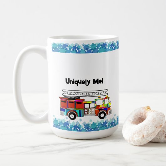 Mug Autisme Pièces de puzzle Firetruck (Avec donut)