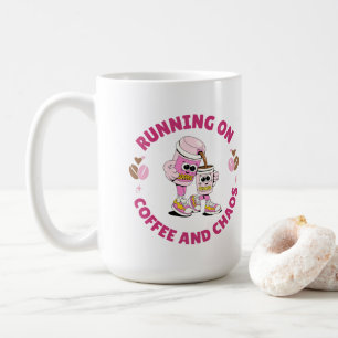 Mug Autocollant Running on Coffee and Chaos