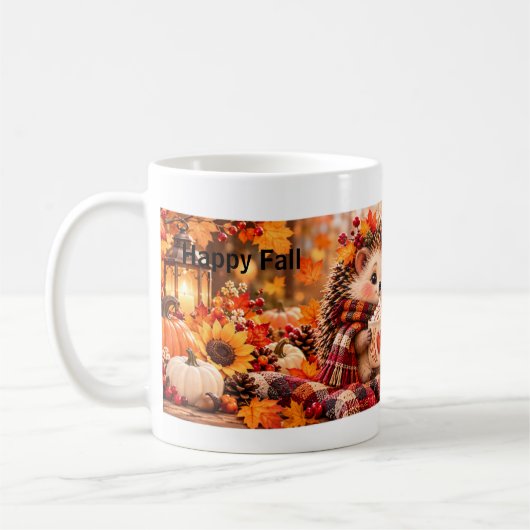 Mug Automnal Modifiable Hérisson & Hibou Mignons (Gauche)