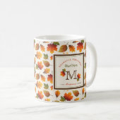 Mug Automne/Automne Feuilles Famille Monogramme Action (Devant droit)