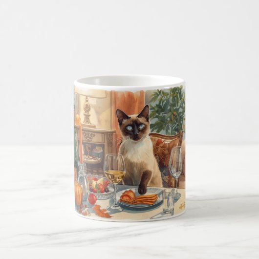 Mug Automne Automne Siamese Chat à table (Centre)