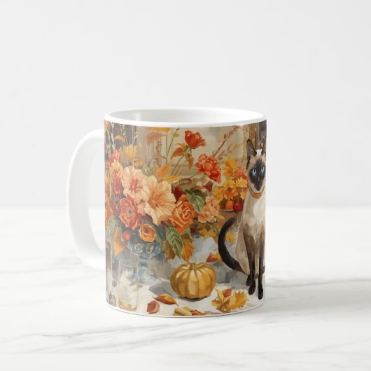Mug Automne Automne Siamese Chat à table (Devant gauche)