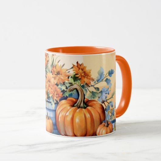 Mug Automne automne Thanksgiving citrouille et fleurs (Devant droit)