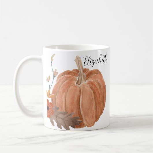 Mug Automne Citrouille Feuilles Floral Nom personnalis (Gauche)