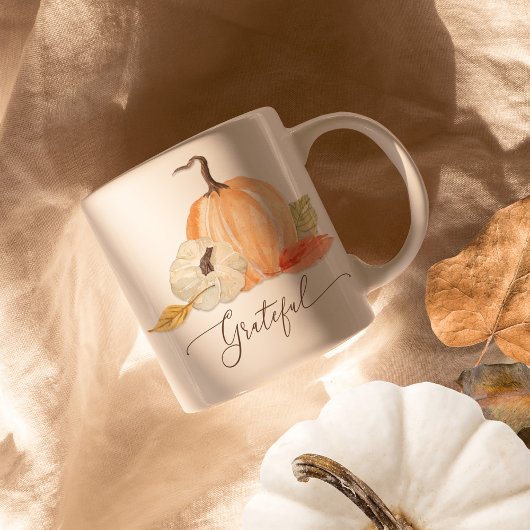 Mug Automne Citrouille Grateful Aquarelle Feuilles d'a