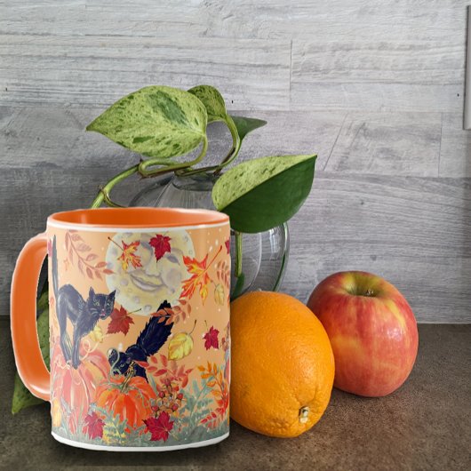 Mug Automne Orange Citrouille Chat noir Halloween Art