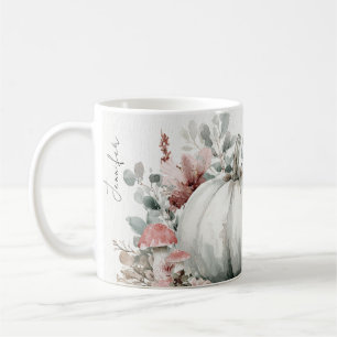 Mug Automne Personnalisé avec Citrouilles et Fleur