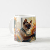 Mug Automne Siamese Chat fleuriste arranger des fleurs (Devant gauche)
