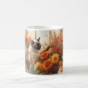 Mug Automne Siamese Chat fleuriste arranger des fleurs