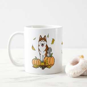 Mug Automne Sibérie Husky (rouge) Citrouille mignonne