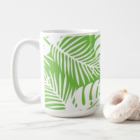 Mug automne tropical, motifs de feuilles d'été (Avec donut)