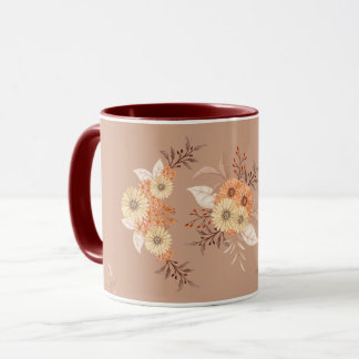 Mug Autumn Bloom – Warm Beige & Orange Floral Art