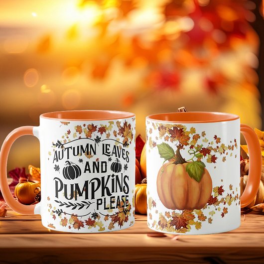 Mug Autumn leaves and pumkins please