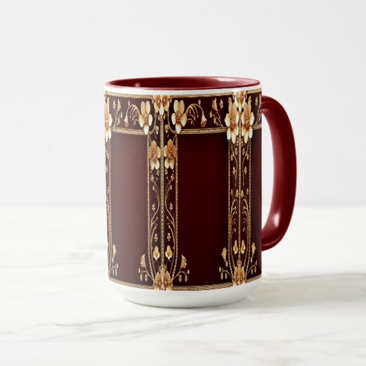 Mug aux fleurs dorées bordeaux (Devant droit)