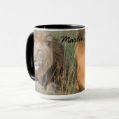 Mug Avant et après le café LION Personnaliser le nom T (Devant gauche)
