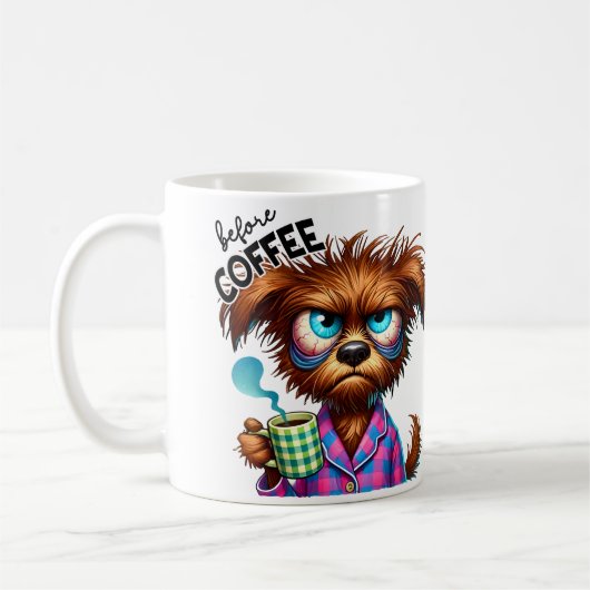 Mug Avant le café vs. Chien entièrement caffeiné  (Gauche)