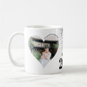 Mug avec 2 photos en forme de coeur, date, prénoms (Gauche)