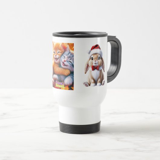 Mug avec adorable conception d'un lapin & chatons (Devant droit)