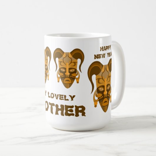 MUG AVEC ART DE MASQUE TARDIF (Devant droit)