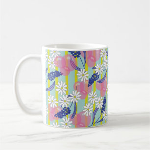 Mug avec bulles, rayures, marguerites et lupines