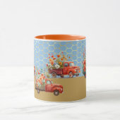 Mug avec Camions rouges & Fleurs (Centre)