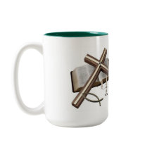 MUG AVEC CROIX ET     BIBLEGREEN & BLANC