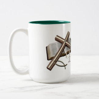 MUG AVEC CROIX ET BIBLEGREEN & BLANC