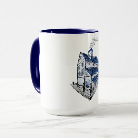 Mug avec dessin d'une maison de style croquis toit (Devant gauche)