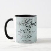 Mug Avec Dieu Toutes Les Choses Sont Possibles Bleu Ve (Gauche)