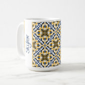 Mug Avec le nom 💙 💛 Beau bleu et jaune Azulejos (Devant gauche)