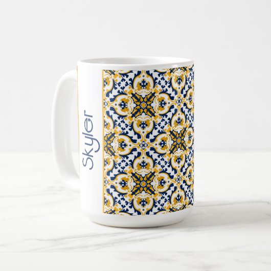 Mug Avec le nom 💙 💛 Beau bleu et jaune Azulejos (Devant gauche)