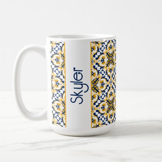 Mug Avec le nom 💙 💛 Beau bleu et jaune Azulejos (Gauche)