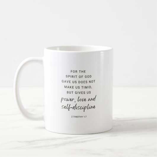 Mug avec le verset biblique 2 Timothée 1:7 (Gauche)