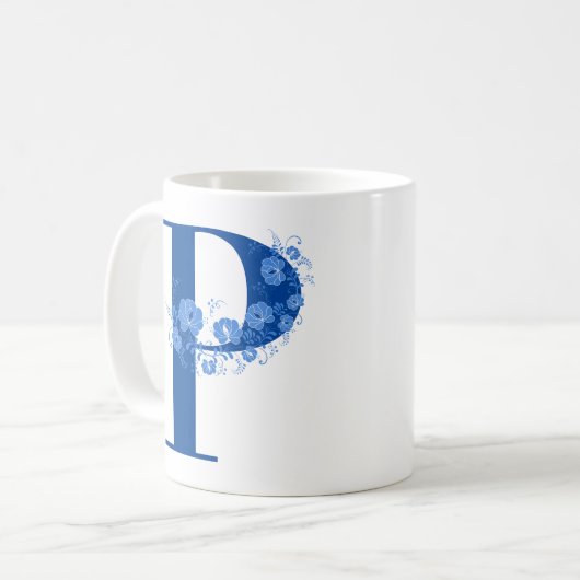 Mug avec Monogramme Floral Lettre P (Devant gauche)